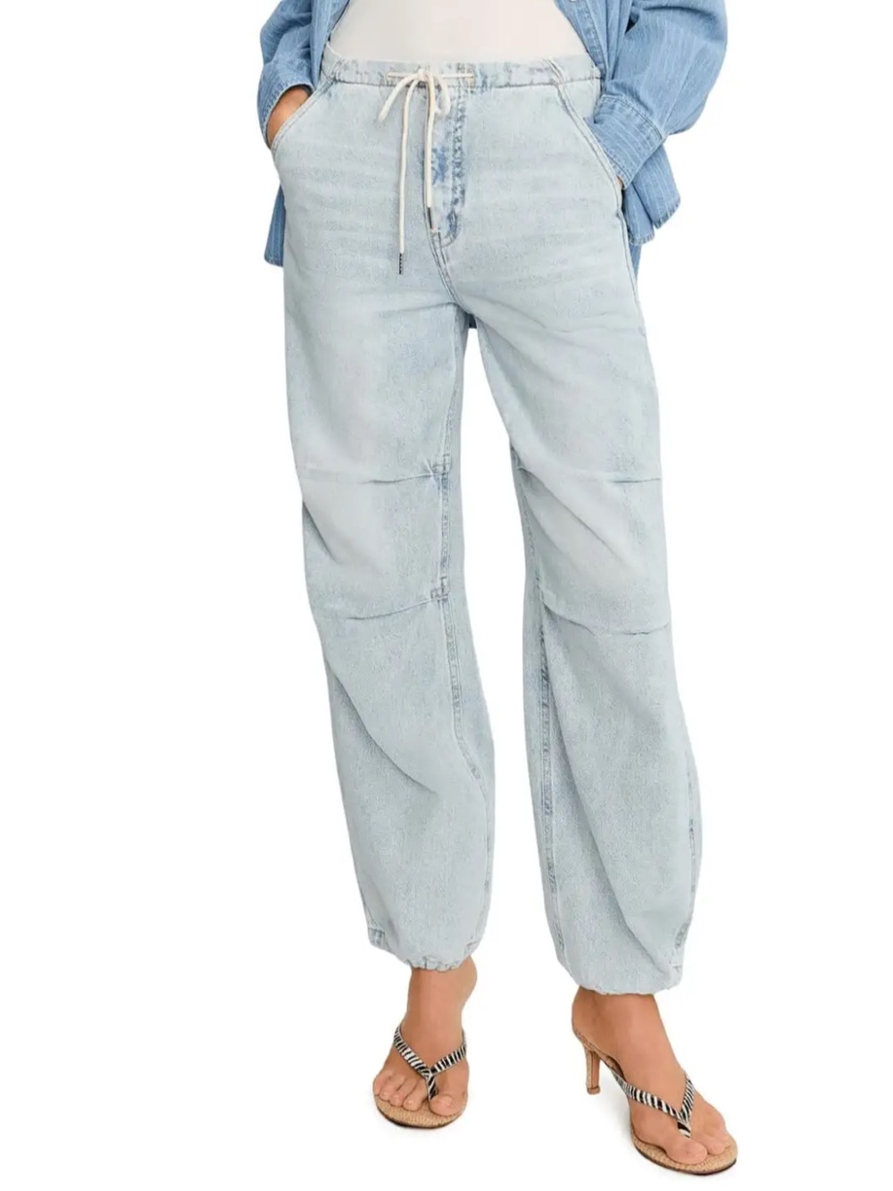 DAZE Light Wash Drawstring Waist Women's Jeans - Light Blue